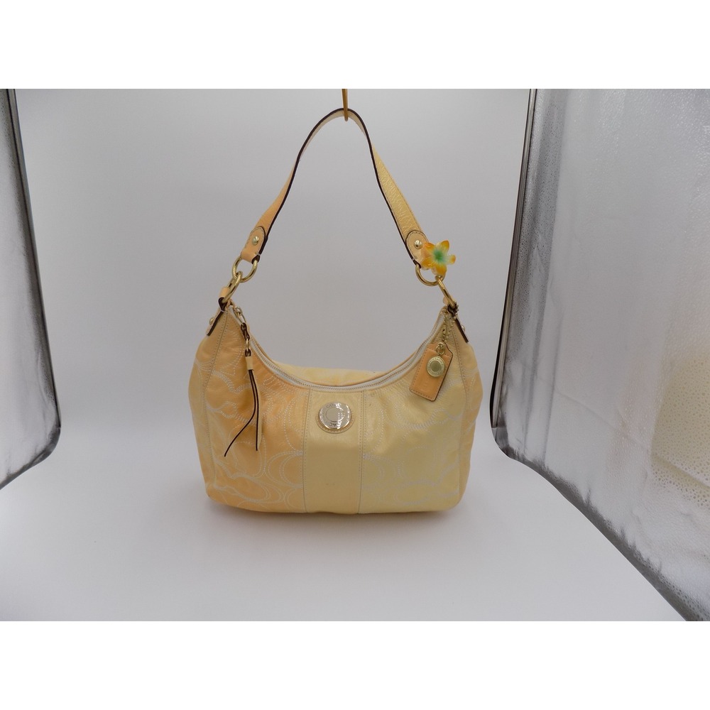 Coach Leather Hobo Bag Yellow Monogram Purse Designer Authentic Certificate